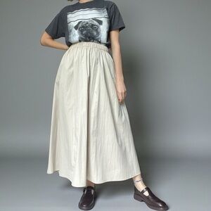 Zara Cream Maxi Skirt Elastic Waist Soft Pleated Side Pockets Minimalist NWT Med